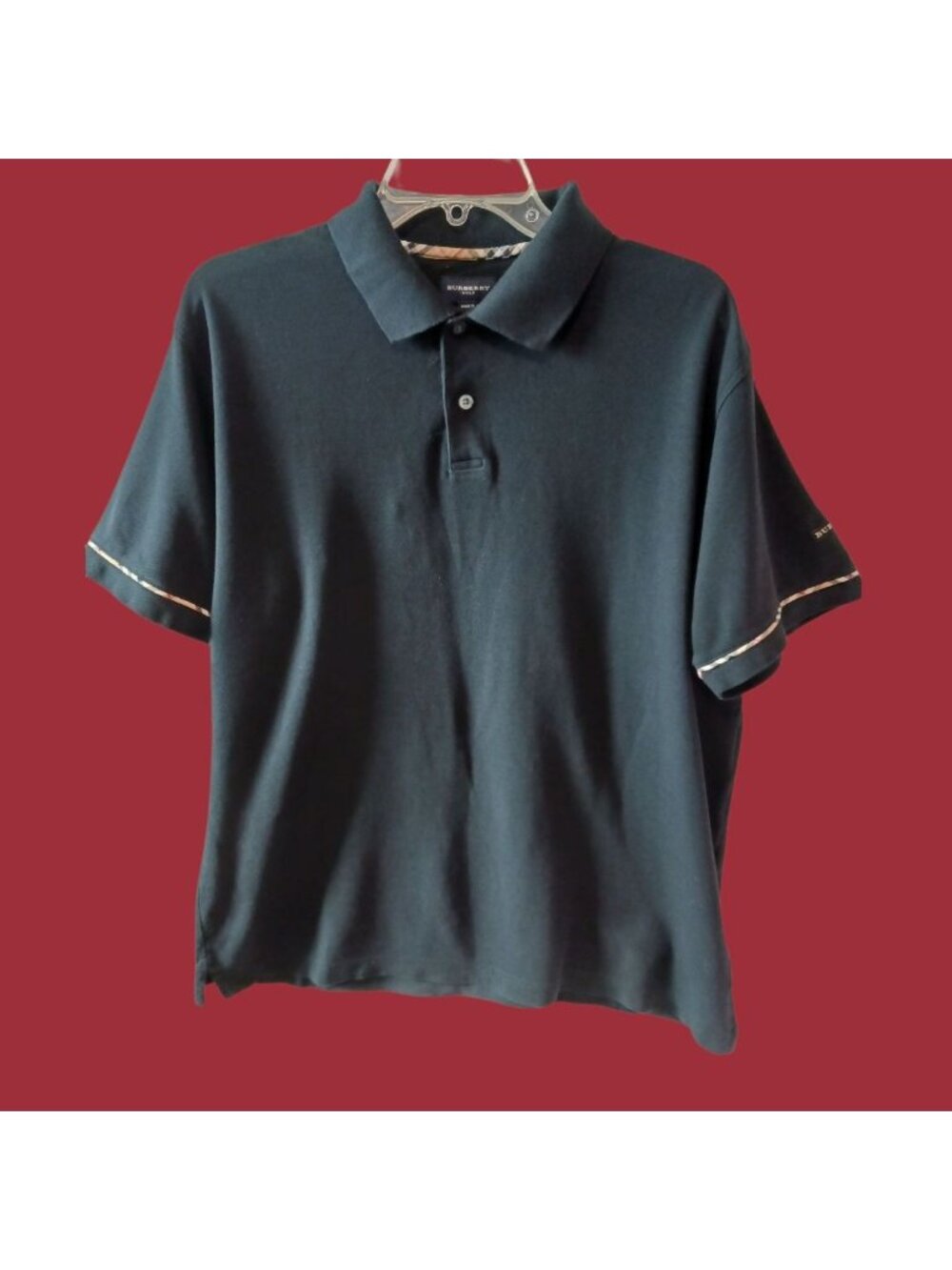 Burberry Golf Mens Polo Shirt Classic Fit With Check Trim blk Medium
